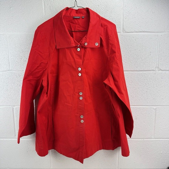 Amelline Red Button Front Rain Commuter Coat Jacket Womens Long Sleeve Sz XL - Picture 1 of 7